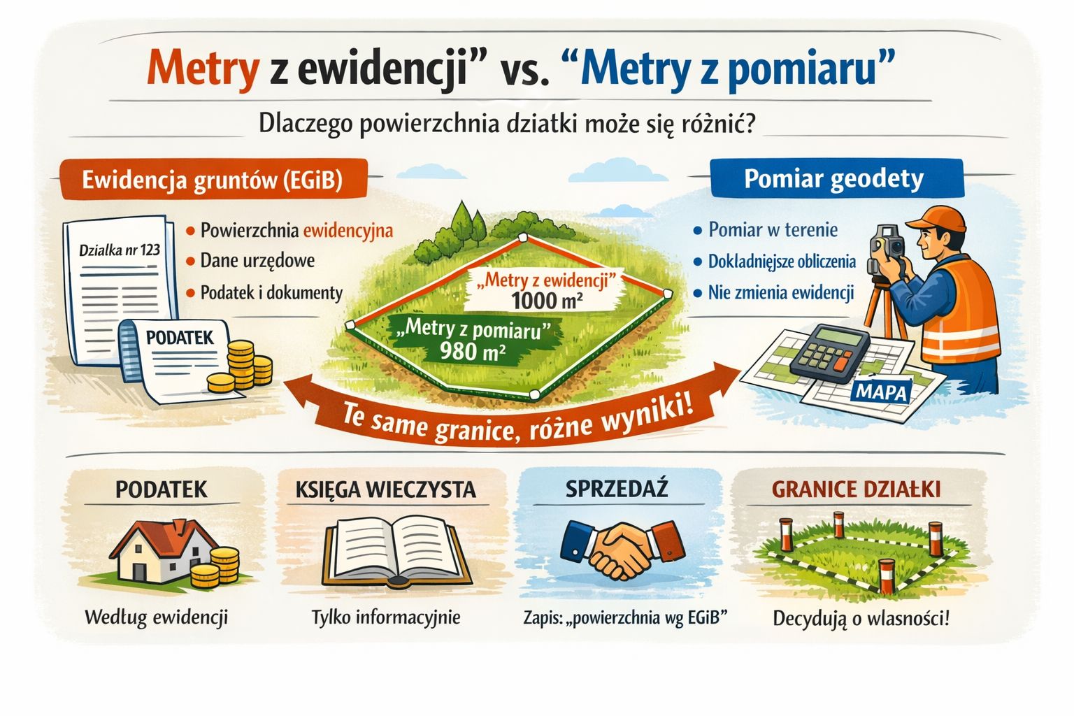 Różnice pomiędzy powierzchnią ewidencyjną a geodezyjną działki