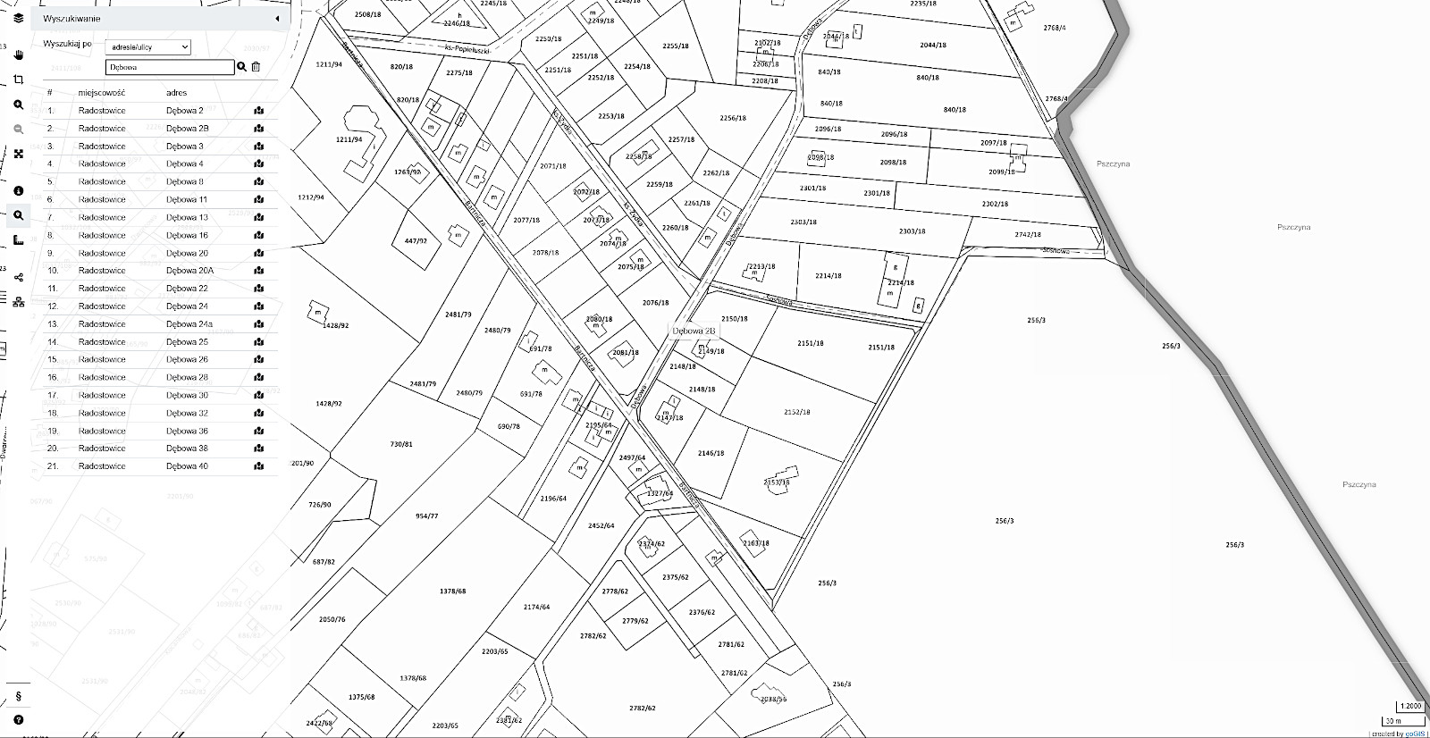 goGISmap - moduł wyszukiwanie