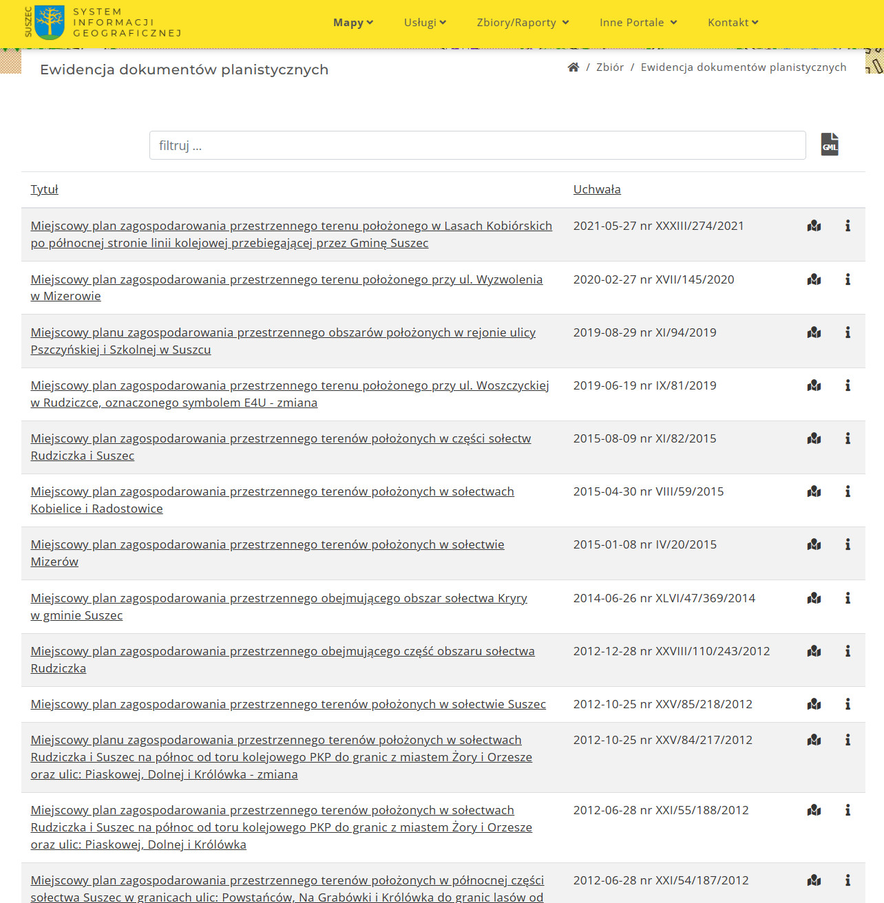 goGISportal - ewidencja dokumentów planistycznych
