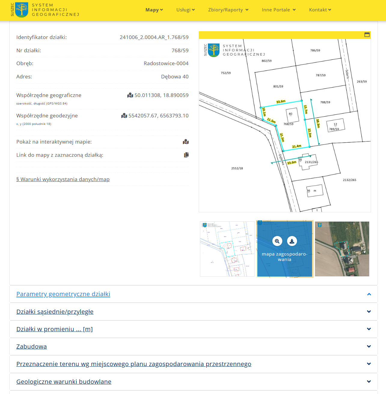 goGISportal - raport o nieruchomości
