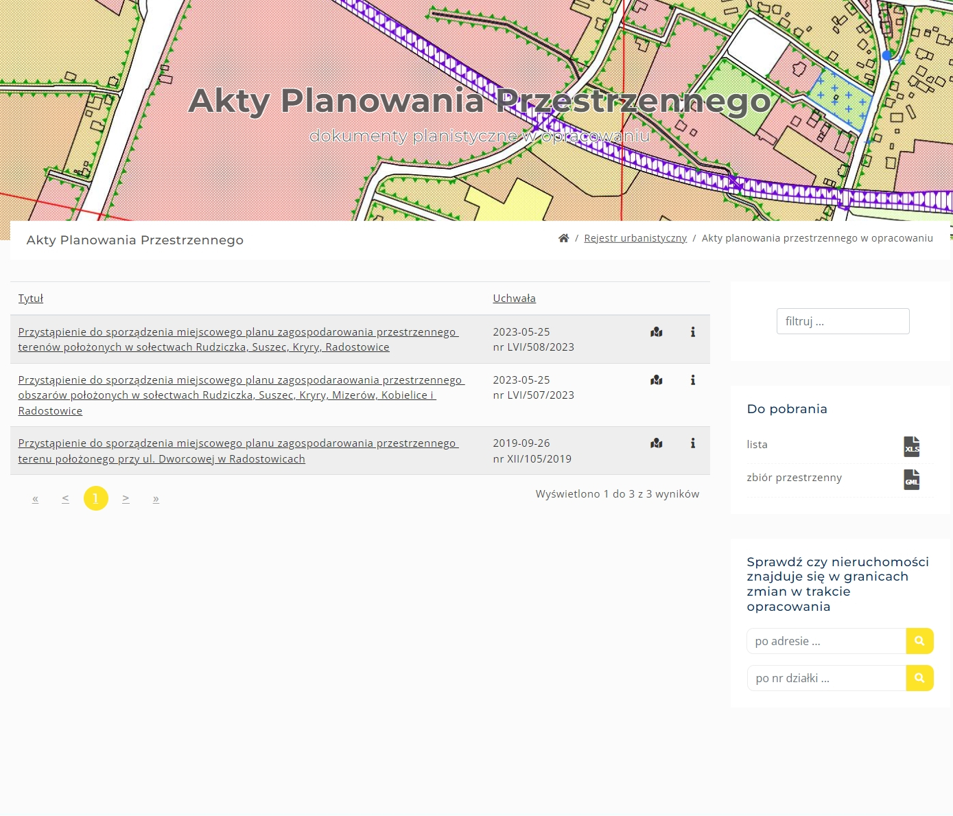 goUrban - ewidencja aktów planowania przestrzennego w opracowaniu